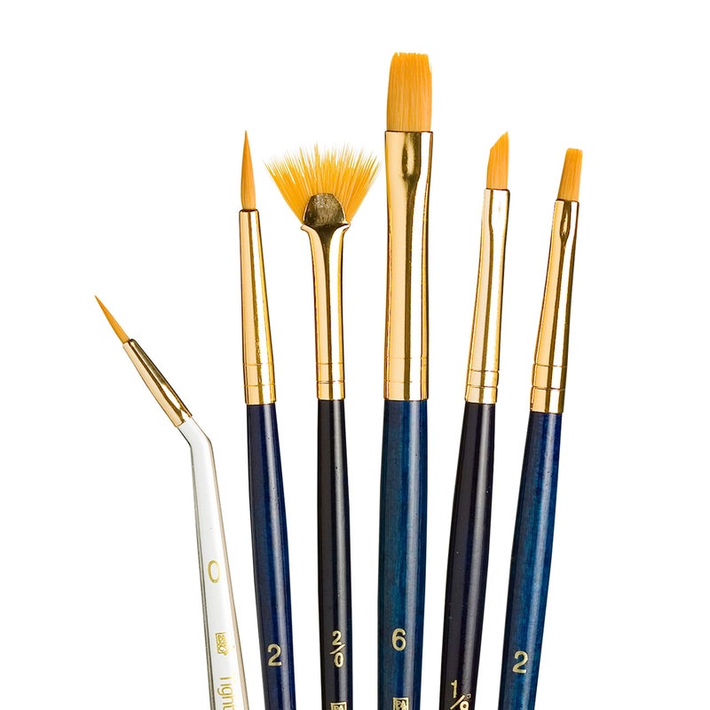 Princeton RealValue Brush Set Gold Taklon Dark Blue Handle 6 Piece 1 Count