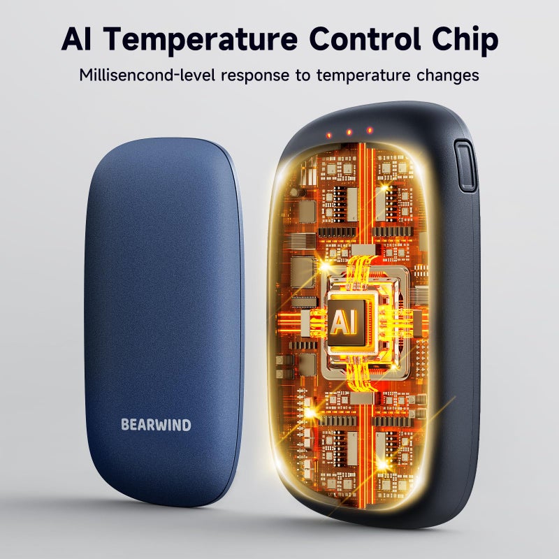 Bearwind Electric Hand Warmers Rechargeable - 2 Pack Magnetic Pocket Heater Handwarmers with AI Chips, Portable Hunting Gear, Reusable Winter Essentials, Gift Ideas for Men, Women, Outdoor (Blue) - Image 2