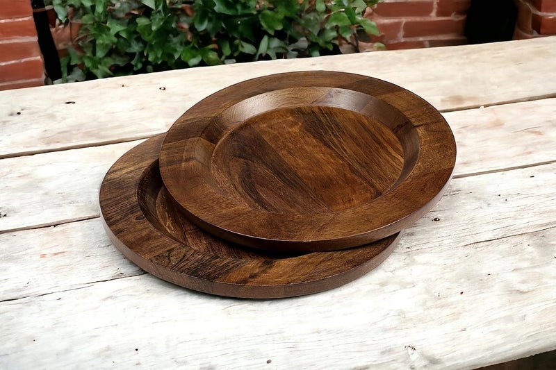 CLEENTABLE 13 Wooden Charger Plates Set of 2 Handcrafted Mango Wood Dinner Plate Chargers for Weddings Parties Rustic Table Decor Indoor Outdoor Dining  Walnut Finish - Image 5