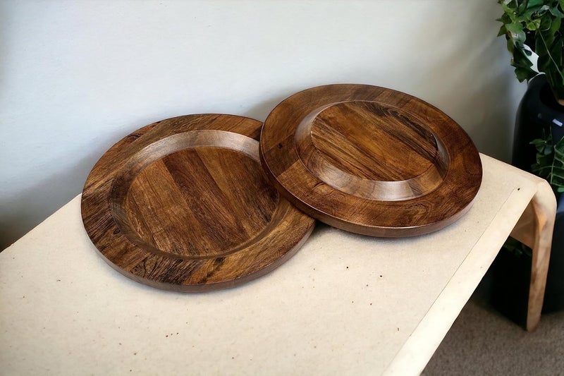 CLEENTABLE 13 Wooden Charger Plates Set of 2 Handcrafted Mango Wood Dinner Plate Chargers for Weddings Parties Rustic Table Decor Indoor Outdoor Dining  Walnut Finish - Image 4