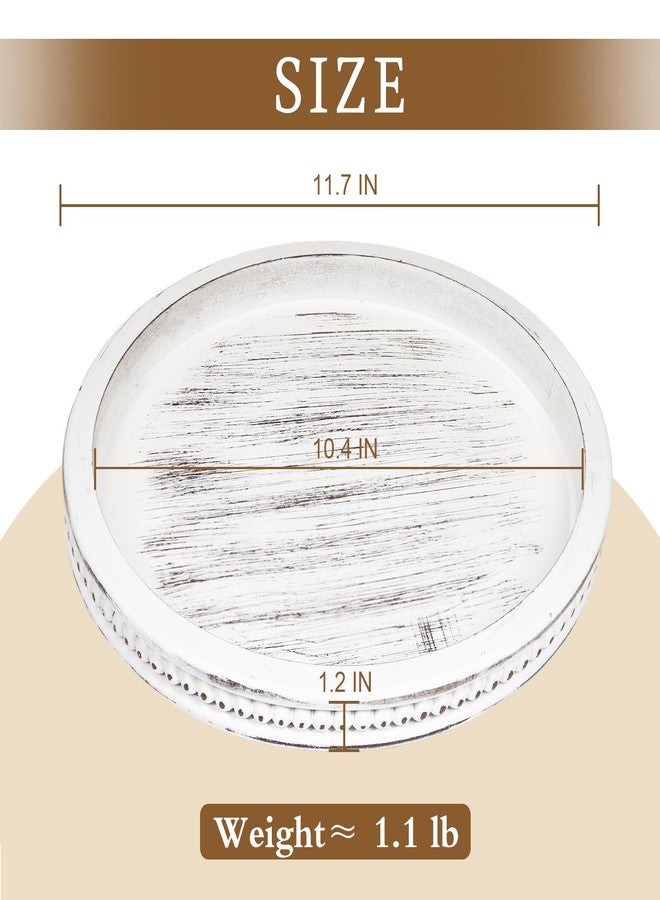 CEDARLUX Decorative Serving Tray Wood-Wooden Tray for Decor, White Farmhouse Bead Round Trays for Coffee Table Decor, Rustic Centerpiece for Living Room Kitchen Counter, Entryway - Image 2