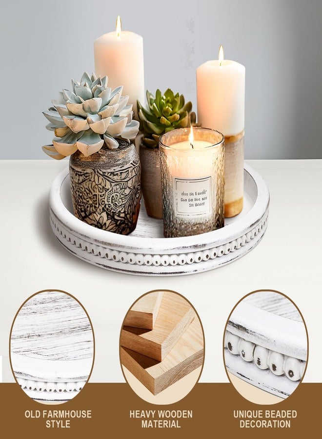CEDARLUX Decorative Serving Tray Wood-Wooden Tray for Decor, White Farmhouse Bead Round Trays for Coffee Table Decor, Rustic Centerpiece for Living Room Kitchen Counter, Entryway - Image 3