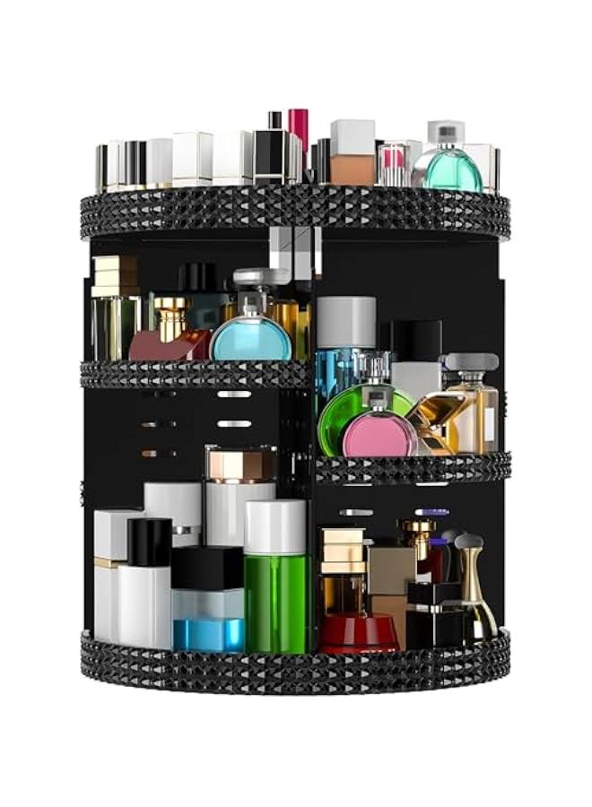 Arabest Black 360 Makeup Organizer Degree Rotating, 7 Layers Large Capacity Cosmetic Storage, Acrylic Makeup Organizers, Organizador De Perfumes Fits Makeup Brushes, Lipsticks, Bathroom, Black  - Image 1