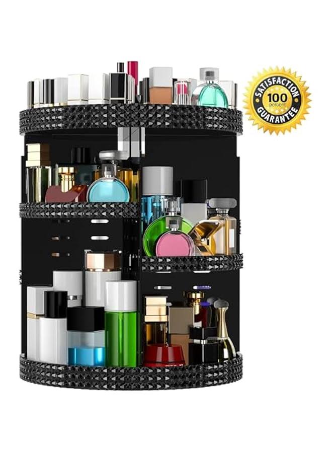 Arabest Black 360 Makeup Organizer Degree Rotating, 7 Layers Large Capacity Cosmetic Storage, Acrylic Makeup Organizers, Organizador De Perfumes Fits Makeup Brushes, Lipsticks, Bathroom, Black  - Image 2
