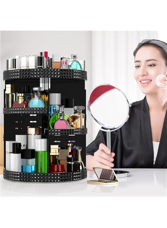 Arabest Black 360 Makeup Organizer Degree Rotating, 7 Layers Large Capacity Cosmetic Storage, Acrylic Makeup Organizers, Organizador De Perfumes Fits Makeup Brushes, Lipsticks, Bathroom, Black  - Image 3