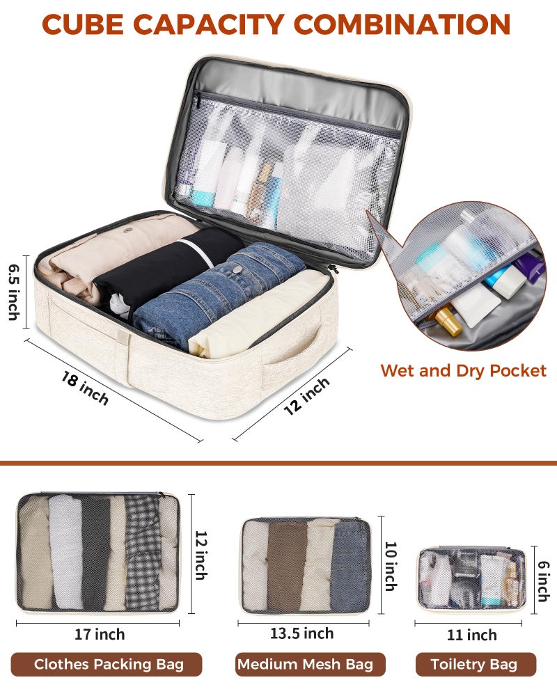 Vancropak Travel Backpack for Women, Airline Approved Carry On Backpack with 3 Packing Cubes, Expandable Large 40L Travel Bag fits 17" Laptop, Anti Theft Luggage Suitcase Weekend Daypack, White Brown - Image 5