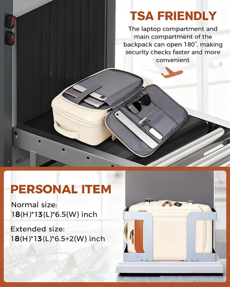 Vancropak Travel Backpack for Women, Airline Approved Carry On Backpack with 3 Packing Cubes, Expandable Large 40L Travel Bag fits 17" Laptop, Anti Theft Luggage Suitcase Weekend Daypack, White Brown - Image 3