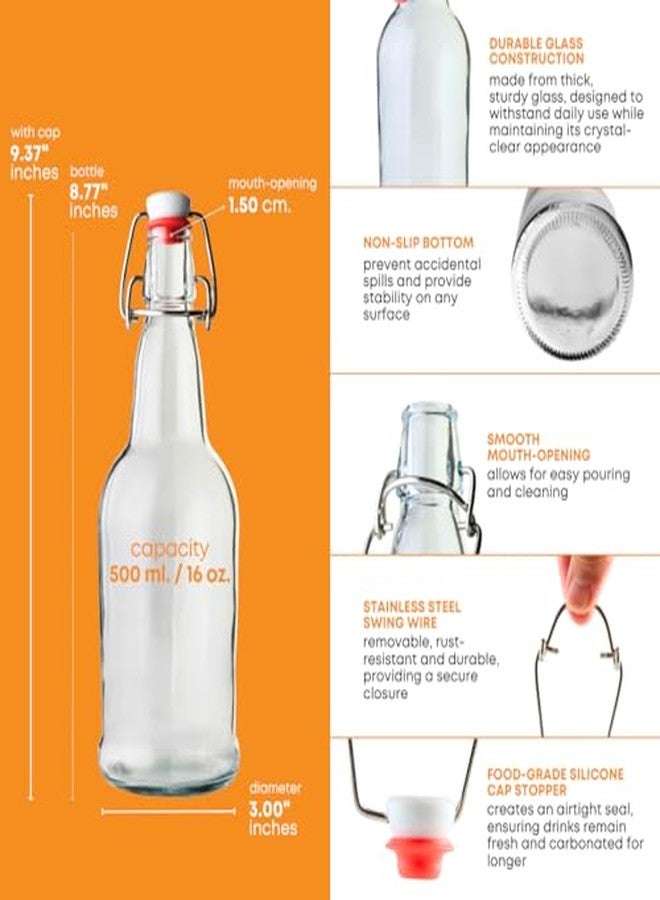 FastRack Swing Top Glass Bottles - 16 oz Pack of 6 | Clear for Home Brewing, Carbonated Drinks, Kombucha, Fermentation, Water | Flip Top, Food Grade, ECO Friendly - Image 4