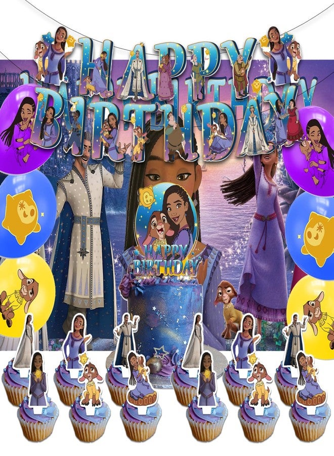 OMTO 42Pack Wish Birthday Party Supplies Pack Includes，Banner，Cake Topper，Blackdrop,Balloons for Wish party supplies - Image 1