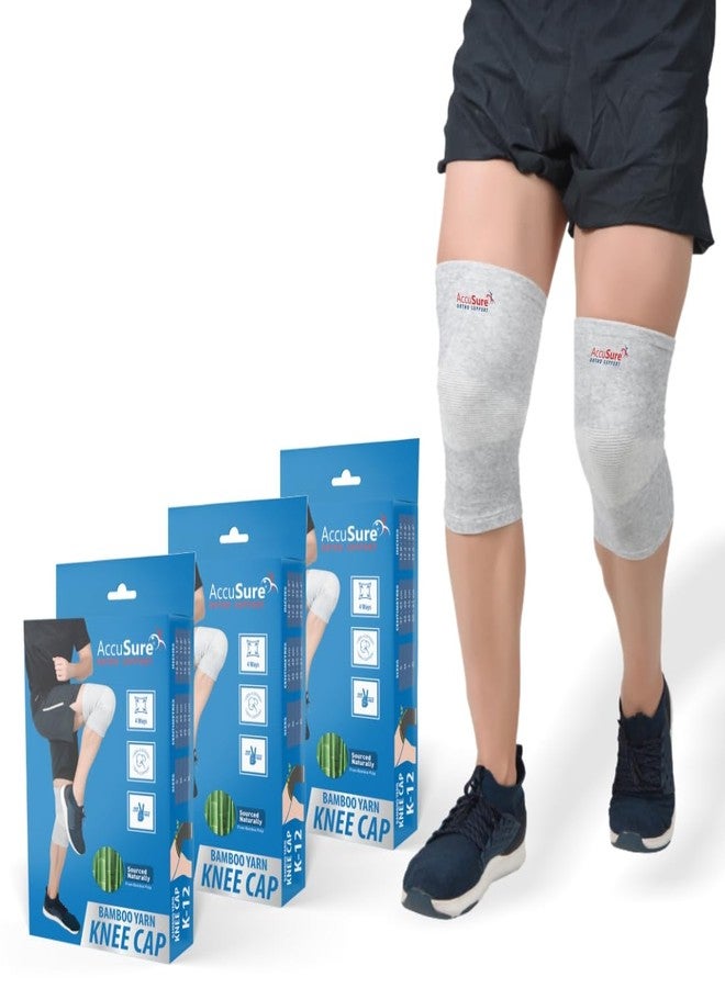 AccuSure كم ضاغط للركبة من خيوط الخيزران من AccuSure Boombo - أفضل دعم لالتهاب المفاصل، وتمزق الرباط الصليبي الأمامي، والتمارين الرياضية، والجري، وكرة السلة، وتمزق الغضروف الهلالي، والرياضات، وتخفيف آلام المفاصل، والتعافي من الإصابات للرجال والنساء. عبوة من 3 أزواج - Image 1