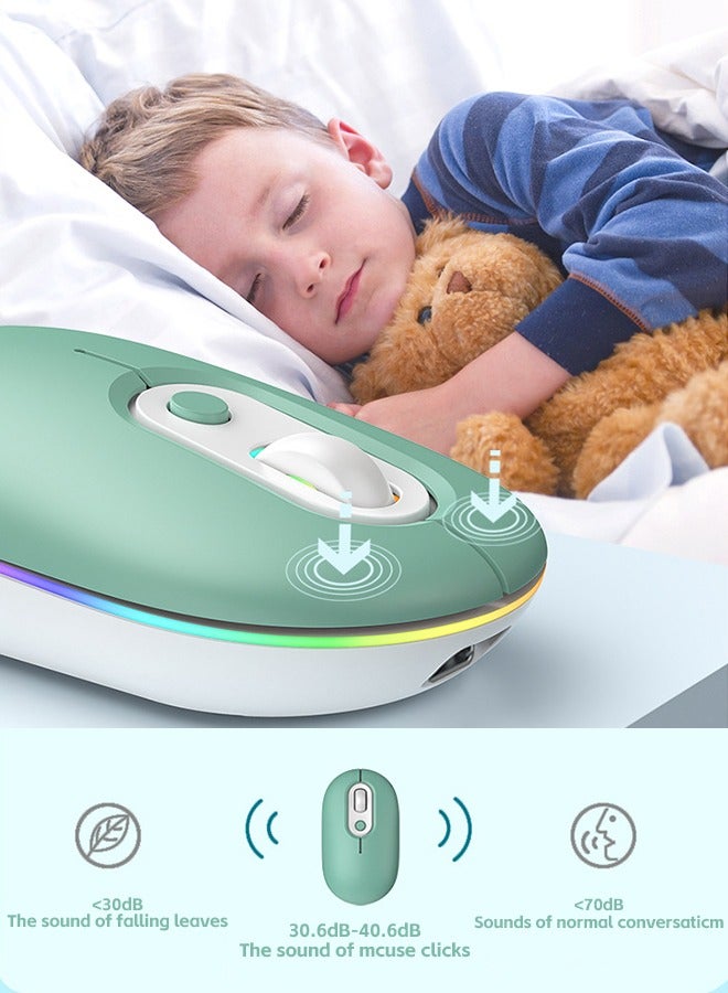 Wireless Bluetooth Mouse, Bluetooth 5.2 + USB, 2.4GHz Rechargeable Silent Bluetooth Wireless Mouse, Computer Mouse with USB Receiver (Green) - Image 3