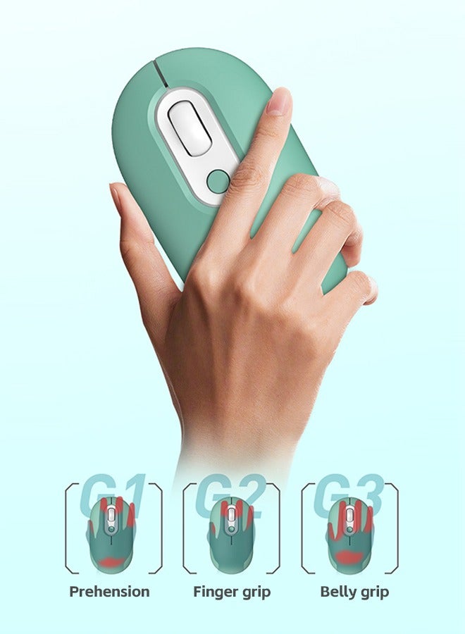 Wireless Bluetooth Mouse, Bluetooth 5.2 + USB, 2.4GHz Rechargeable Silent Bluetooth Wireless Mouse, Computer Mouse with USB Receiver (Green) - Image 2