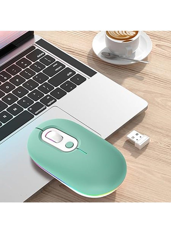 Wireless Bluetooth Mouse, Bluetooth 5.2 + USB, 2.4GHz Rechargeable Silent Bluetooth Wireless Mouse, Computer Mouse with USB Receiver (Green) - Image 5