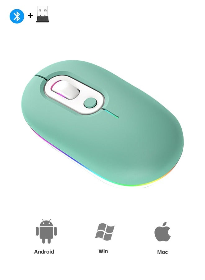 Wireless Bluetooth Mouse, Bluetooth 5.2 + USB, 2.4GHz Rechargeable Silent Bluetooth Wireless Mouse, Computer Mouse with USB Receiver (Green) - Image 1