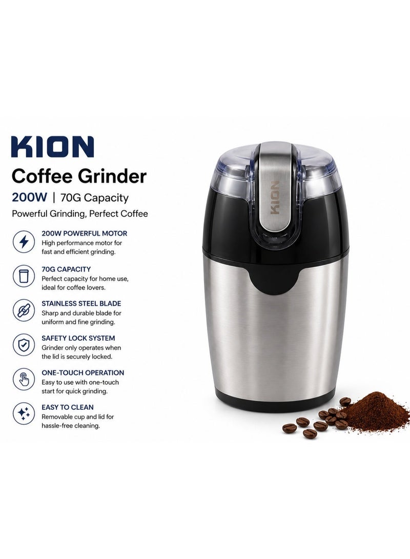 KION Coffee Grinder 200W – 70g Capacity Electric Coffee Grinder with Stainless Steel Body - KHR/5009 0.7 kg 200 W KHR/5009 Multicolour - Image 1