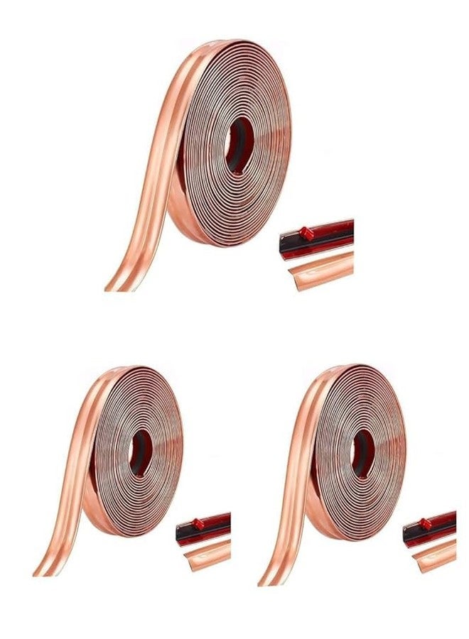 BuRoxy BuRxoy 3 Meter Wall Molding Trim - Flexible PVC Wall Molding Trim & Corner Guards & Caulk Strip, Apply in Table Edge Door Frame Baseboard for Protection and Decoration Pack of 3 (Rose_Gold) - Image 1