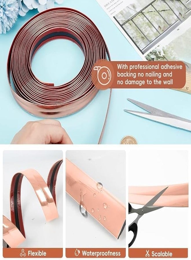 BuRoxy BuRxoy 3 Meter Wall Molding Trim - Flexible PVC Wall Molding Trim & Corner Guards & Caulk Strip, Apply in Table Edge Door Frame Baseboard for Protection and Decoration Pack of 3 (Rose_Gold) - Image 4