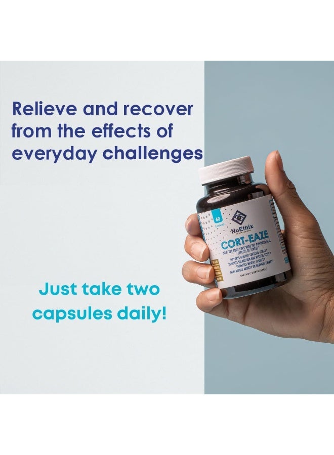 NuEthix Formulations Cort-Eaze - Cortisol Manager - Health Support Supplement With Ashwagandha, L-Theanine & Rhodiola Rosea - Relaxation And Better Sleep, 60 Capsules, 30 Servings - Image 3