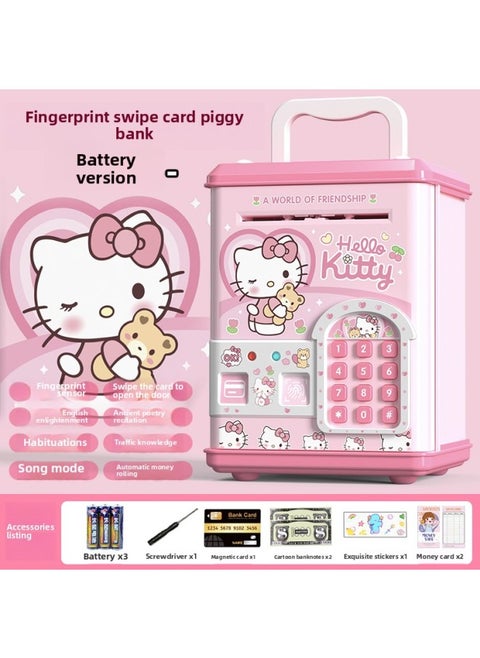 Ly Piggy Bank 2024 Children Boys And Girls Only Can't Enter And Save Large Capacity Safety Box Password-Color:Hello Kitty☆Swipe The Card To Open + Chinese And English Bilingual + Ancient Poetry Reading * Battery Version