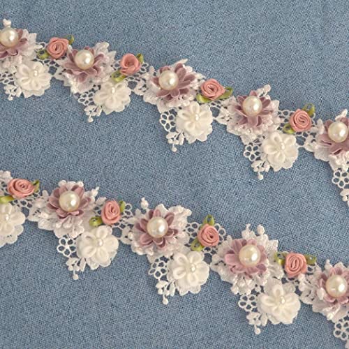 Kuasting 2 Yard Vintage Pearl Flower Ribbon Scallop Edge Trim Sewing Lace Trim Handmade DIY Sewing Supplies for Dress Embellishment (Pearl lace) - Image 1