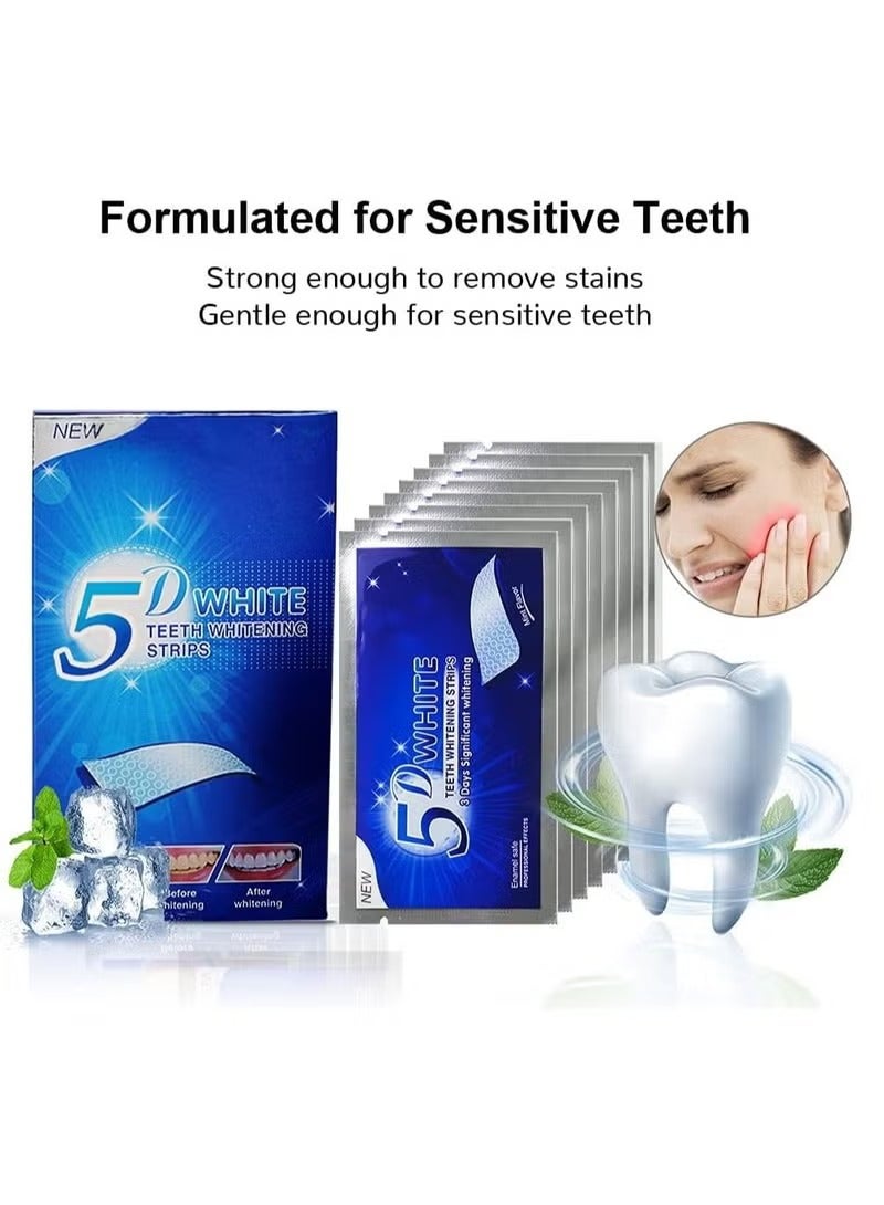 5دي شرائط تبييض الاسنان 5 دي مجموعة من10 قطع ، مجموعة شرائط بيضاء امنة على المينا - سريع المفعول تساعد على إزالة بقع الاسنان/ القهوة / الصودا / النبيذ - Image 1