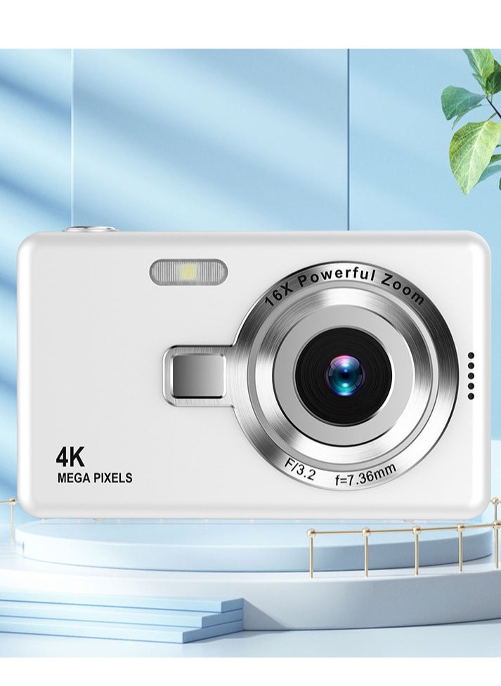 Halamine Digital Camera, FHD 4K Kids Camera 44MP Point and Shoot Digital Cameras with 32GB SD Card,White  - Image 3