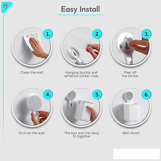 Puno 2 Pcs Wall-Mounted Bathroom Storage Cups | Self-Adhesive Toothbrush Holders with Drain Holes | Multipurpose Organizer for Sink, Kitchen, Office & Makeup - Image 4