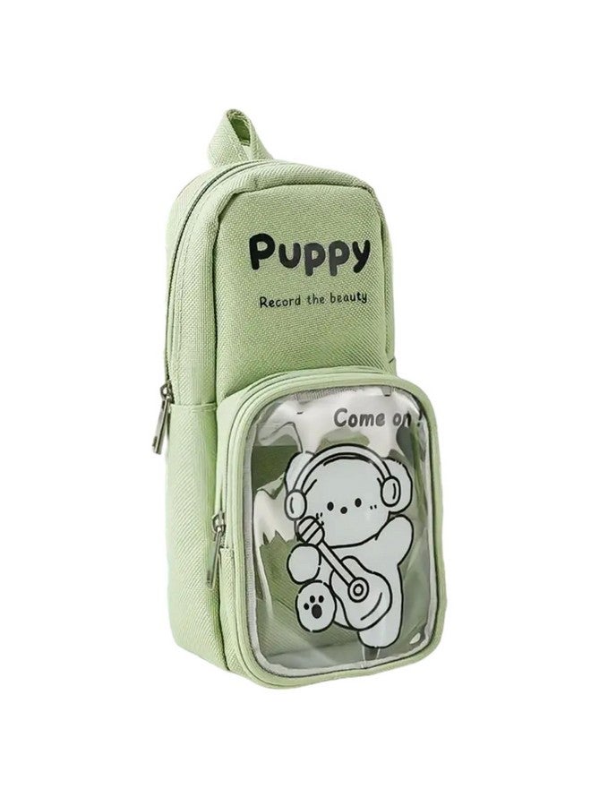 FunBlast Pencil Pouch, Stylish Pencil case, Large Capacity Hangable Canvas Pencil Case, Cute Cartoon Theme Pouch for Kids, Kawaii Pencil Case (Green) - Image 1