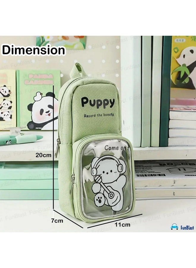 FunBlast Pencil Pouch, Stylish Pencil case, Large Capacity Hangable Canvas Pencil Case, Cute Cartoon Theme Pouch for Kids, Kawaii Pencil Case (Green) - Image 2