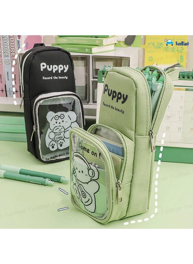 FunBlast Pencil Pouch, Stylish Pencil case, Large Capacity Hangable Canvas Pencil Case, Cute Cartoon Theme Pouch for Kids, Kawaii Pencil Case (Green) - Image 5