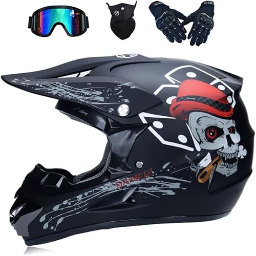 TIANDU Youth Kids Dirt Bike Motocross Helmets (Goggles Gloves Face Mask) 4PCS Set, Boys Girls Full Face Motorcycle Helmet, Mountain Bike Off Road Helmets, DOT Approved ATV Helmet - Image 1