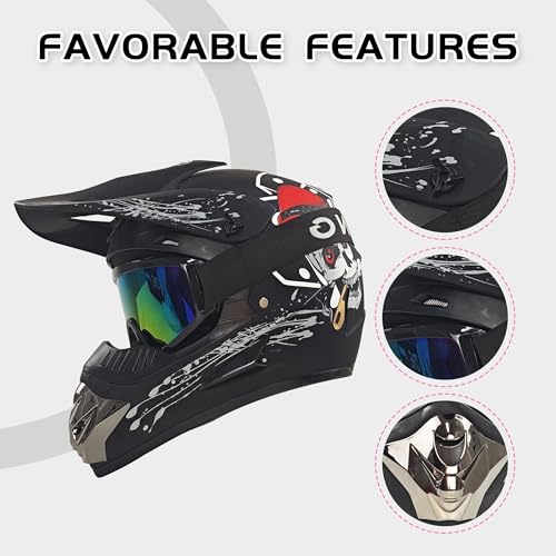 TIANDU Youth Kids Dirt Bike Motocross Helmets (Goggles Gloves Face Mask) 4PCS Set, Boys Girls Full Face Motorcycle Helmet, Mountain Bike Off Road Helmets, DOT Approved ATV Helmet - Image 3