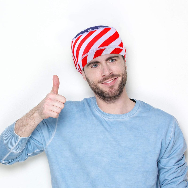 SATINIOR Sweat Wicking Skull Cap, Cooling Cycling Hat for Men and Women (Red White Blue) - Image 4