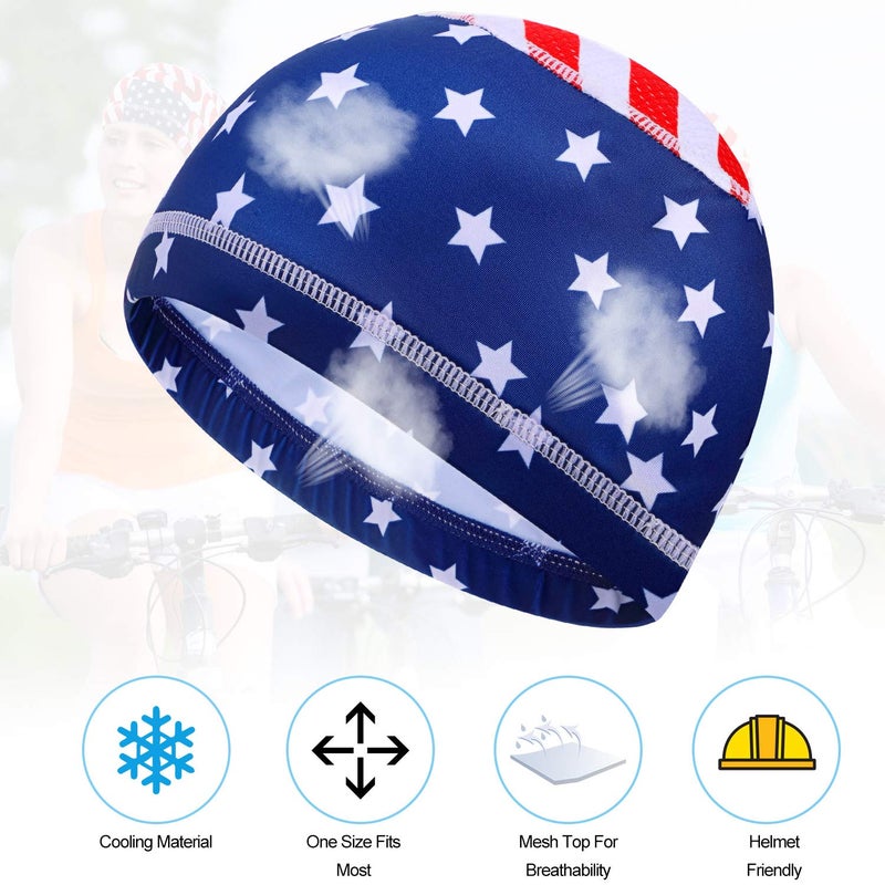 SATINIOR Sweat Wicking Skull Cap, Cooling Cycling Hat for Men and Women (Red White Blue) - Image 2
