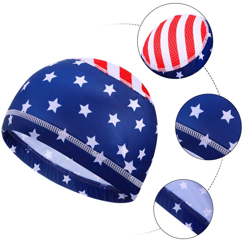 SATINIOR Sweat Wicking Skull Cap, Cooling Cycling Hat for Men and Women (Red White Blue) - Image 3