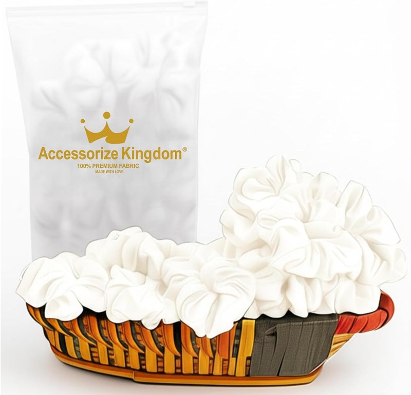 Accessorize Kingdom Premium Hair Scrunchie for Women| Scrunchies for Girls | Scrunchies for Thick, Curly, & Fine Hair | Soft & Smooth Hair Ties (Off white, Pack of 12) - Image 1