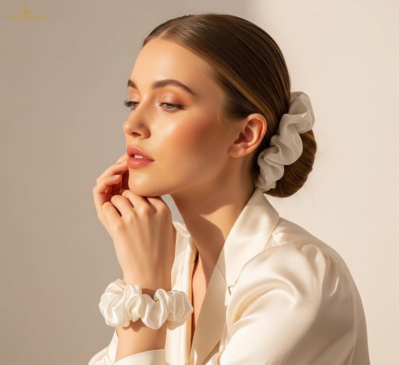 Accessorize Kingdom Premium Hair Scrunchie for Women| Scrunchies for Girls | Scrunchies for Thick, Curly, & Fine Hair | Soft & Smooth Hair Ties (Off white, Pack of 12) - Image 3