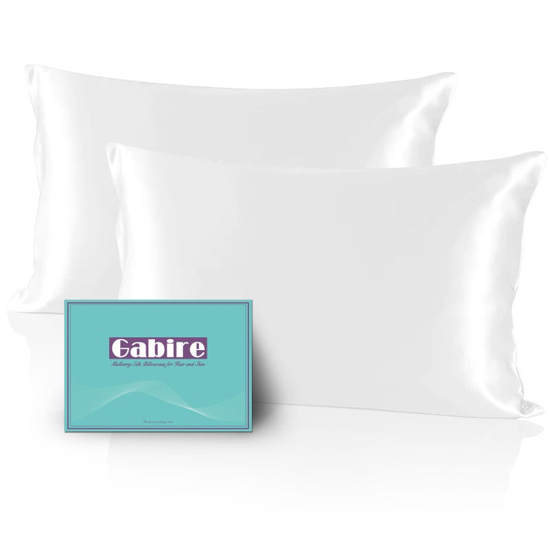 Gabire Mulberry Silk Pillow Cases Set Of 2  Both Sides Real Silk Pillow Cases For Hair And Skin Cool Pillowcases Organic Silk Pillowcase 2 Pack With Hidden Zipper  White  King (20""?36"") - Image 1