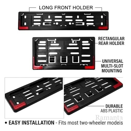Ramanta Front and Rear Bike Number Plate ABS Frame with Reflector HSRP | IND Licence Number Plate Cover Universal Fit for with All Motorcycles & Scooter (Standard Size 30 cm x 12 cm, Black) Set of 2 - Image 5