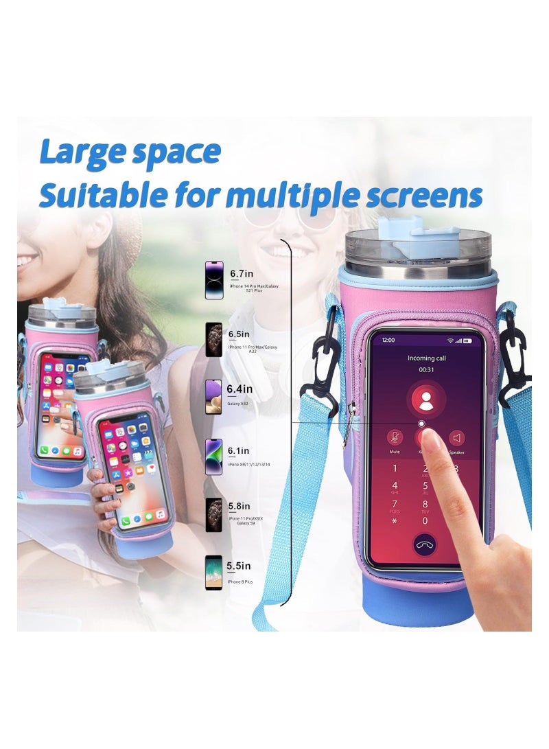 KASTWAVE Water Bottle Carrier Bag for Stanley 40 Oz Tumbler, Water Bottle Holder with Adjustable Shoulder Strap and Phone Pocket, Bottle Handbags for Walking Hiking Travelling Camping  - Image 2