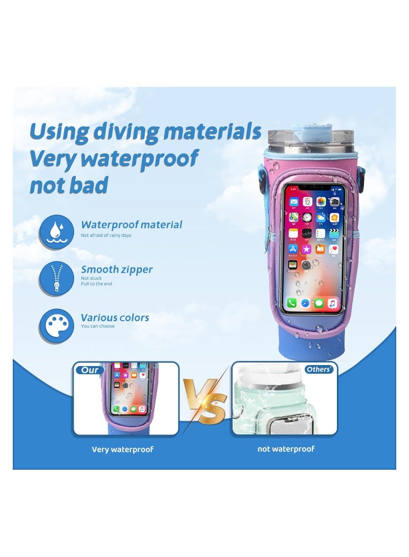 KASTWAVE Water Bottle Carrier Bag for Stanley 40 Oz Tumbler, Water Bottle Holder with Adjustable Shoulder Strap and Phone Pocket, Bottle Handbags for Walking Hiking Travelling Camping  - Image 4