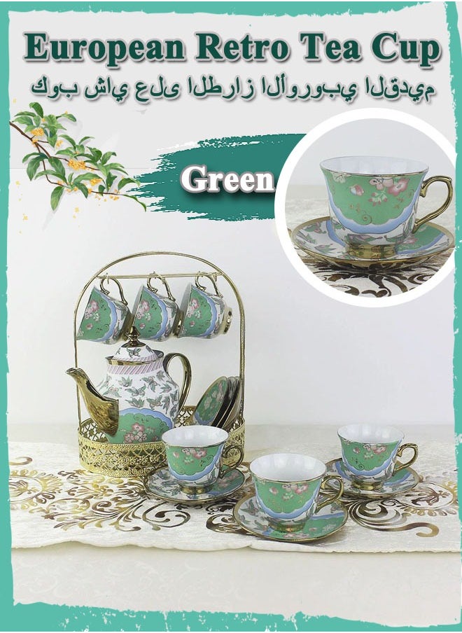 Generic European Retro Tea Cup Set Flower Coffee Mug Kits With Handle And Saucer For Espresso Coffee Tea Milk (Green)  - Image 1