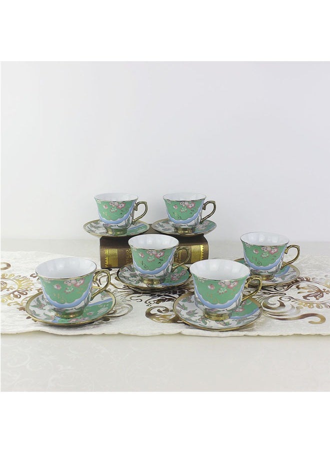 Generic European Retro Tea Cup Set Flower Coffee Mug Kits With Handle And Saucer For Espresso Coffee Tea Milk (Green)  - Image 2