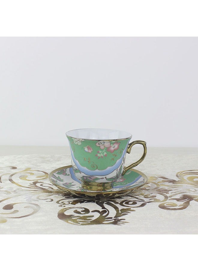 Generic European Retro Tea Cup Set Flower Coffee Mug Kits With Handle And Saucer For Espresso Coffee Tea Milk (Green)  - Image 4