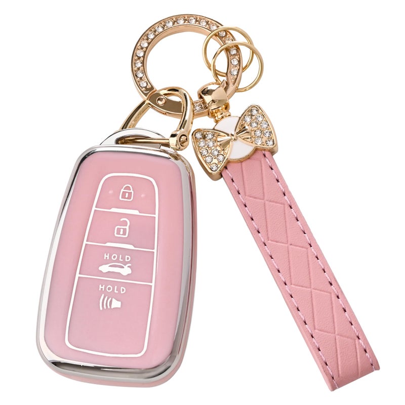 JAMCARI for Toyota Camry RAV4 Key Fob Cover -Soft TPU Key Fob Protector for Highlander Avalon C-HR Prius GT86 Smart Key Case with Bling Keychain - Image 1