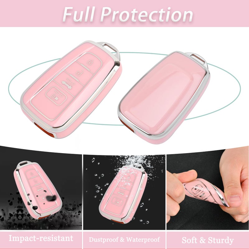 JAMCARI for Toyota Camry RAV4 Key Fob Cover -Soft TPU Key Fob Protector for Highlander Avalon C-HR Prius GT86 Smart Key Case with Bling Keychain - Image 3