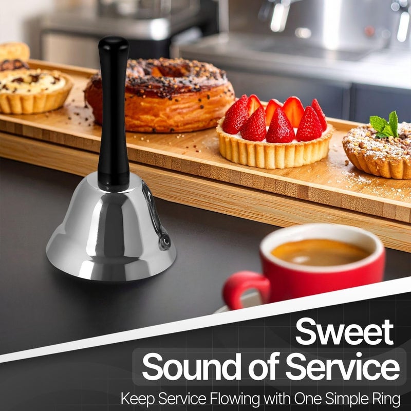 Flexzion Hand Bells - Call Bell with Black Handle & Silver Steel Ringer for Desk Service, Classroom, Reception, Hotel, Hospital, Alarm, Help Summon, Wedding Event, Witchcraft, Decoration, 4 Pack - Image 2