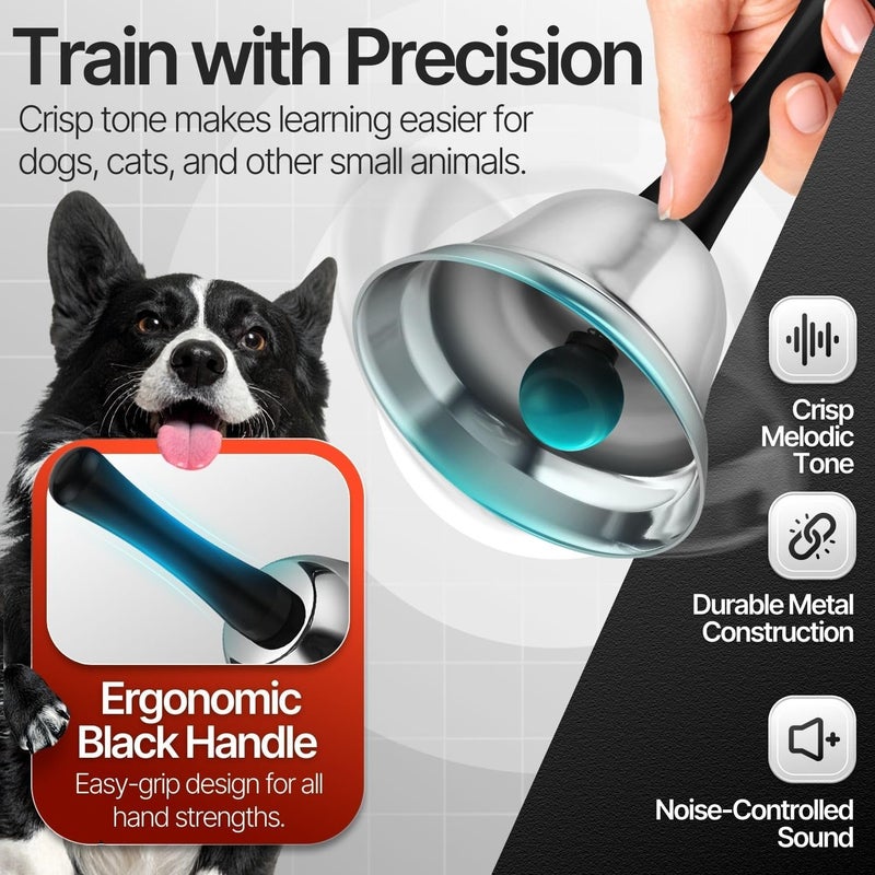 Flexzion Hand Bells - Call Bell with Black Handle & Silver Steel Ringer for Desk Service, Classroom, Reception, Hotel, Hospital, Alarm, Help Summon, Wedding Event, Witchcraft, Decoration, 4 Pack - Image 3