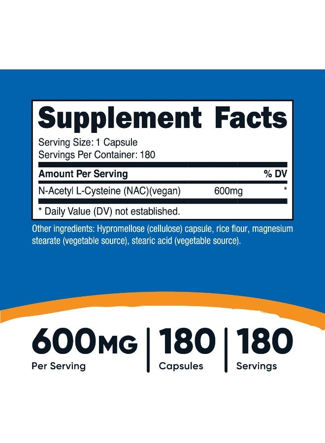 Nutricost N-Acetyl L-Cysteine (NAC) 600mg; 180 Capsules - Image 2