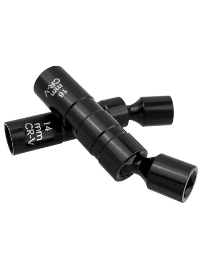 Generic 2Pcs 14mm & 16mm Magnetic Spark Plug Socket Set, 12-Point Universal Joint Spark Plug Wrench 3/8 Inch Drive Thin Wall Swivel Spark Plug Socket Removal Tool  - Image 3